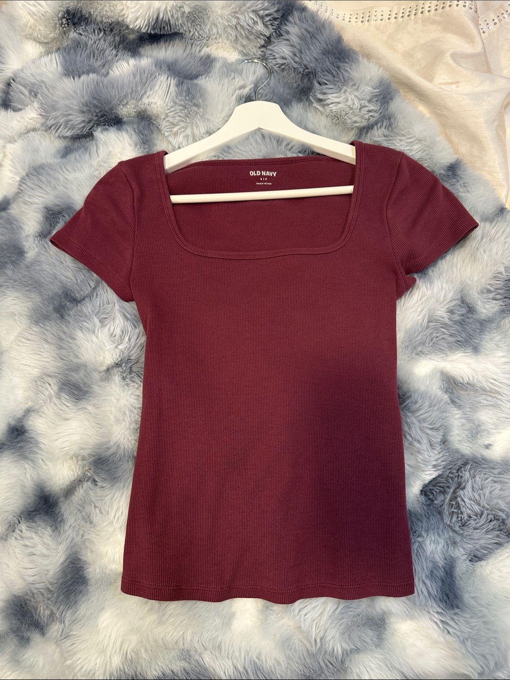 Old Navy Square-Neck Short-Sleeve Ribbed Tee - Burgundy